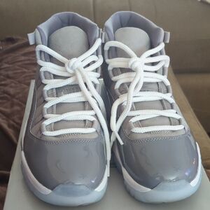 Jordan Gray and White High-Top Athletic Shoes